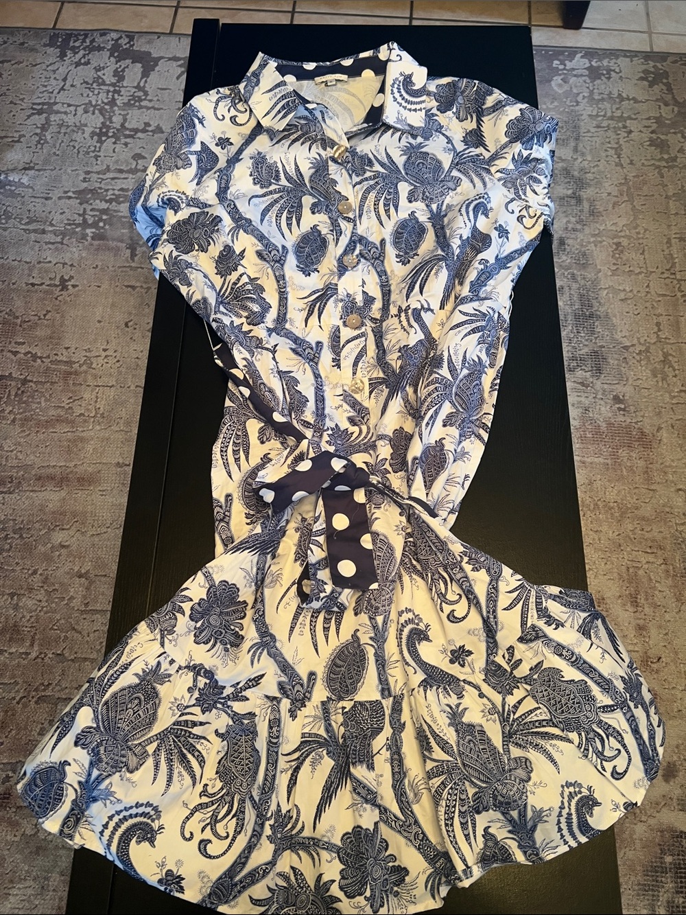 PATTY KIM Blue & White Paisley Shirt Midi Dress